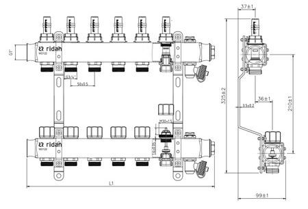 Коллекторные группы Ридан SSM-RF 1″ Ду25 Ру6 выходов 4-6х3/4″, с расходомерами и кронштейнами, корпус - нержавеющая сталь