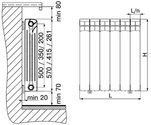 Радиатор биметаллический RIFAR Base Ventil 500 11 секций, нижнее правое подключение