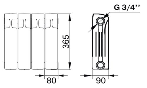 Радиатор биметаллический RIFAR Monolit VENTIL 300х14 секций, мощность 1736 Вт, подключение резьбовое - 3/4″, нижнее левое, цвет - белый