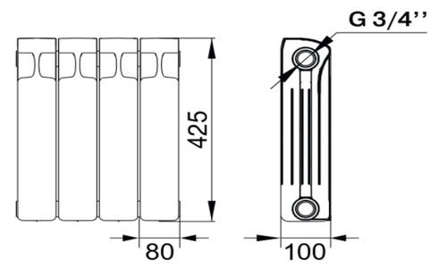 Радиаторы биметаллические RIFAR Monolit VENTIL 350, нижнее правое подключение