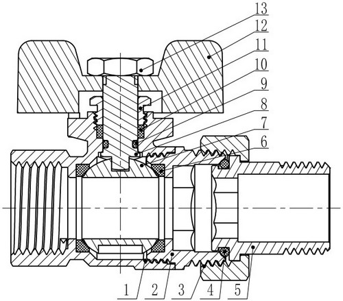 Кран шаровой ROMMER RBV-0005 1″ Ду25 Ру40 полнопроходной, двухходовой, латунь CW617N, уплотнение - PTFE, внутренняя резьба / американка, ручка-бабочка