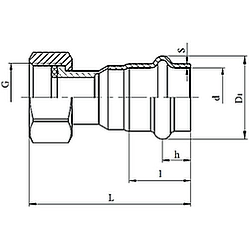 Переходник Rommer ВПр-ВР, Дн35х11/4″, Ру16 корпус - SUS 304, внутренняя резьба-пресс, накидная гайка