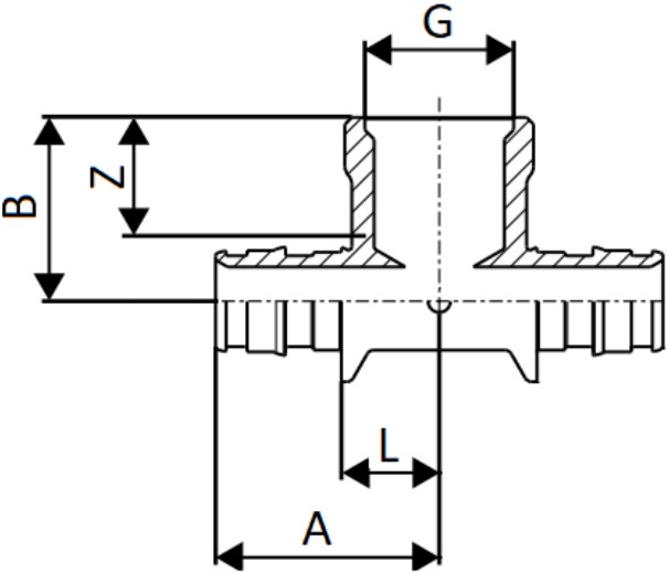 Тройник переходный РОС Дн16х1/2″х16 Ру10 латунный, присоединение - радиальное/внутренняя резьба