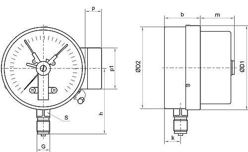 Мановакуумметр Росма ТМВ-610Р.02 (-0.1-0.3МПа) G1/2″ 1.5, общетехнический 150мм, тип ТМВ-610Р, радиальное присоединение, с электроконтактной приставкой II, резьба G1/2″, класс точности 1.5