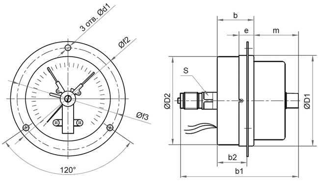 Мановакуумметры Росма ТМВ-310ТКП.05 общетехнические 63мм, тип ТМВ-310Т, осевое присоединение, с электроконтактной приставкой, передний фланец, класс точности 2.5