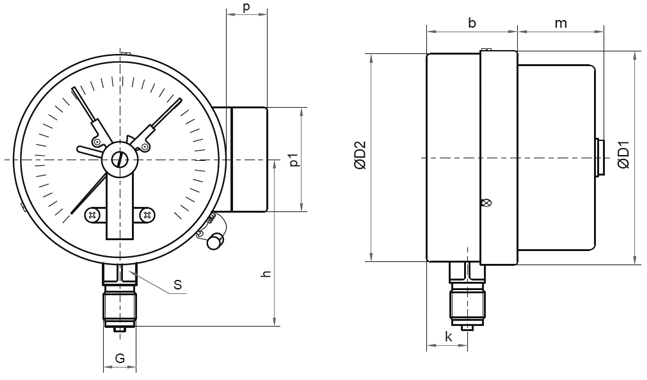Мановакуумметры Росма ТМВ-510Р.01-06, общетехнические 100мм,  тип ТМВ-510Р, радиальное присоединение, с электроконтактной приставкой, класс точности 1.5