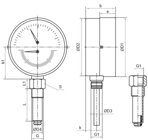Термоманометр Росма ТМТБ-41Р.2 (0-150°C) (0-2.5MПa) G1/2 2.5, корпус 100мм, тип - ТМТБ-41Р.2, длина клапана 64мм, до 150°С, радиальное присоединение, 0-2.5MПa, резьба G1/2, класс точности 2.5