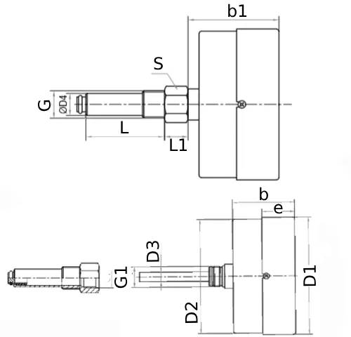 Термоманометр Росма ТМТБ-31Т.3 (0-120°C) (0-0.25MПa) G1/2 2.5, корпус 80мм, тип - ТМТБ-31T.3, длина клапана 100мм, до 120°С, осевое присоединение, 0-1MПa, резьба G1/2, класс точности 2.5