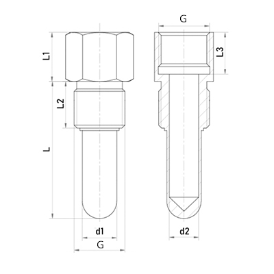 Гильза для термометра Росма БТ серии 220 цельноточеная, L=100 Дн16 Ру600, нержавеющая сталь, внутренняя/наружная резьба G1/2″–G1/2″