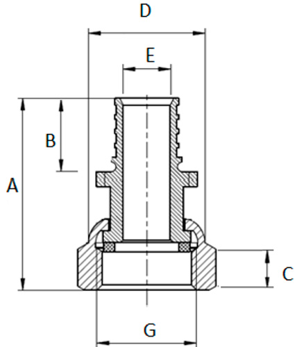 Муфта аксиальная РосТурПласт Дн32x1″ Ру16, с накидной гайкой, для труб PEX