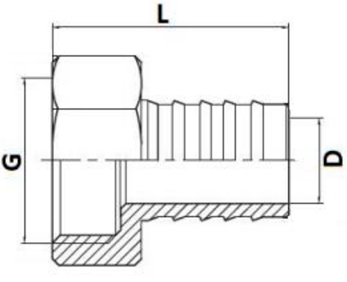 Штуцер РосТурПласт Ду14x1/2″ Ру40 для шланга, корпус - латунь, покрытие - никель, присоединение - аксиальное/внутренняя резьба