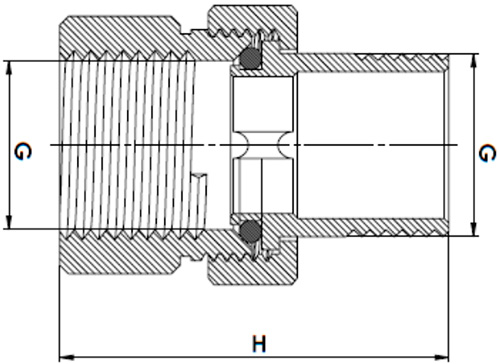 Соединитель латунный РосТурПласт 1/2″ Ду15 Ру40 разъемный, прямой, корпус - латунь, присоединение - американка - внутренняя/наружная резьба
