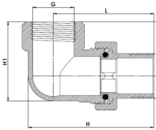 Соединители латунные РосТурПласт 2″ Ду50 Ру25 разъемные, угловые, корпус - латунь, покрытие - никель, присоединение - американка - внутренняя/наружная резьба