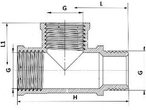 Тройники РосТурПласт В/В/Н 1/2-3/4″ Ду15-20x15-20x15-20 Ру40 переходные, корпус - латунь, покрытие - никель