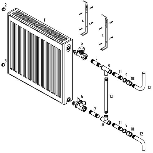 Радиаторы панельные Royal Thermo COMPACT C22-500 Noir Sable 0.882-6.615 кВт настенные, длина 400 – 3000 мм, присоединение резьбовое - 1/2″, подключение - боковое, универсальное, стальные, цвет – черный