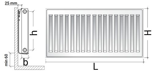 Радиатор стальной панельный Royal Thermo COMPACT C11-600-1900 RAL9016 2.6334 кВт настенный, присоединение резьбовое - 1/2″, подключение - боковое, универсальное, цвет - белый