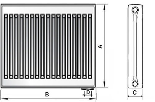 Радиаторы стальные панельные Royal Thermo Ventil Hygiene VH20 0.3788 - 2.841 кВт настенные, высота - 300 мм, длина - 400 - 3000 мм, тип подключения - нижнее, присоединение резьбовое - 1/2