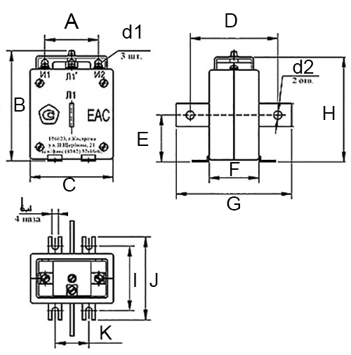 Эскиз Трансформатор тока Россия Т-0,66 5 ВА 0,5 300/5А измерительный шинный