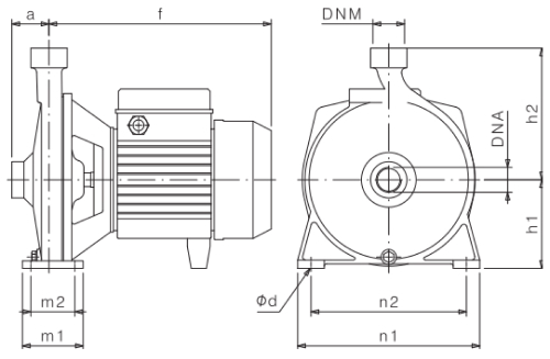Наcосный агрегат моноблочный SAER CM 1 Ду25х25 Ру9 одноступенчатый, горизонтальный/вертикальный, для воды от -15°С до +70 °С, номинальный расход - 1.2-7.2 м3/ч, мощность - 1.1 Вт, IP44, 230 В