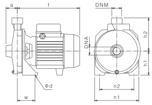 Наcосный агрегат моноблочный SAER CMP 79 Ду25х25 Ру9 одноступенчатый, горизонтальный/вертикальный, для воды от -15°С до +70 °С, номинальный расход - 1.2-6 м3/ч, мощность - 0.75 Вт, IP44, 400 В