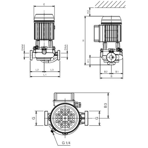Насос циркуляционный ИН-Лайн SAER L-2P 25-90-84 1 1/2ʺ Ду25x25 Ру16, вертикальный,  производительность - 9.5 м3/час, напор - 9.5 м, мощность - 0.25 кВт