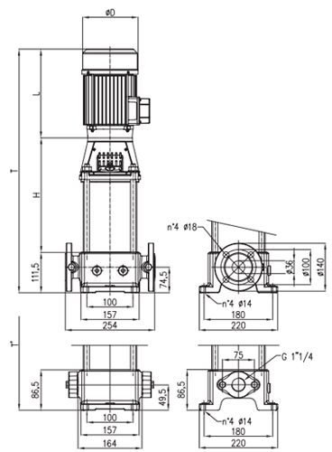 Насос многоступенчатый SAER MK32/R25 112M V18 Ду32x32 Ру25 вертикальный центробежный, максимальная производительность - 6.5 м3/час, максимальный напор - 227 м, мощность - 5.5 кВт, напряжение - 400/690 В