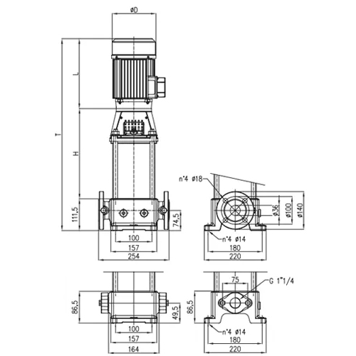 Насос многоступенчатый SAER MK 32/18 100L V18 Ду32x32 Ру25 вертикальный центробежный, максимальная производительность - 8 м3/час, максимальный напор - 169 м, мощность - 4 кВт, напряжение - 230/400 В