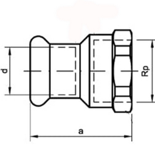 Муфта Sanha 24270G Therm 1″ Ду22 Ру16, переходная, присоединение - внутренний выход под пресс/внутренняя резьба, корпус - углеродистая сталь оцинкованная, уплотнение-EPDM