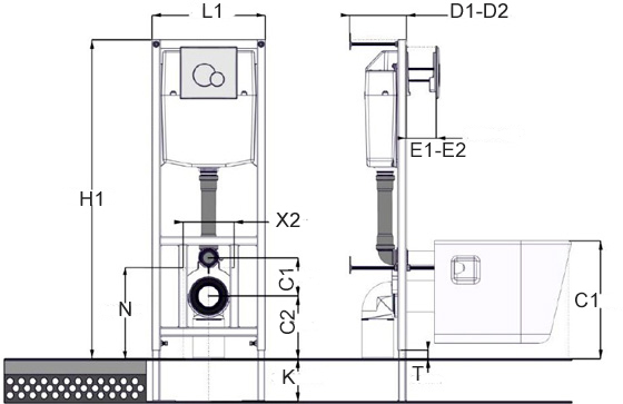 Унитаз подвесной Santeri Альфа комфорт ПЭК с сиденьем микролифт, инсталляцией и хром панелью (2 кнопки)
