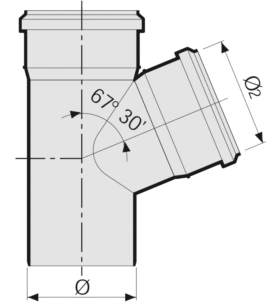Тройники SINIKON Стандарт полипропиленовые Ду50 67° для внутренней канализации