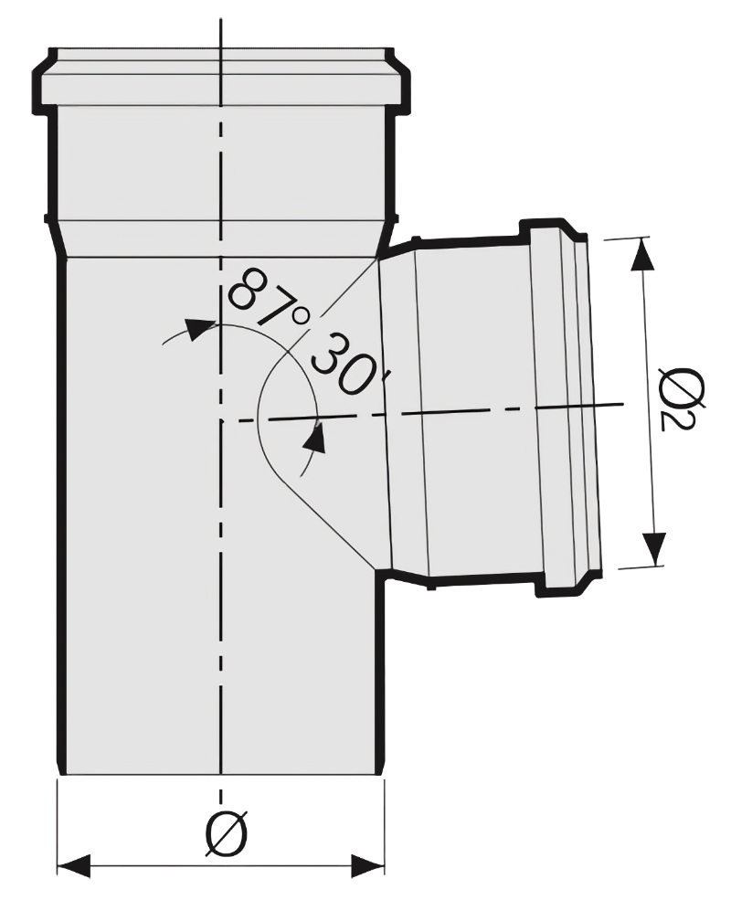 Тройник Sinikon НПВХ Дн200x110 87° для наружной канализации, непластифицированный поливинилхлорид