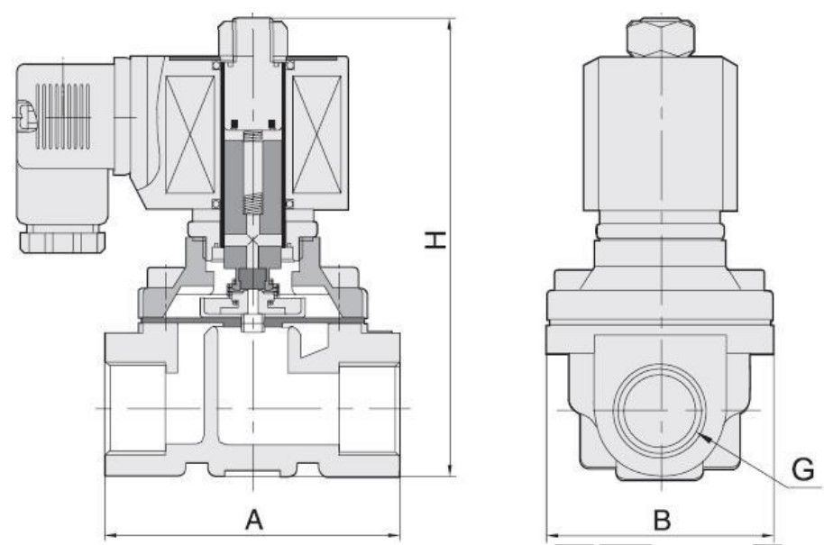 Клапан электромагнитный Smart SM-5563 1 1/2″ Ду40 Ру10 резьбовой, нормально закрытый, корпус - латунь, уплотнение – FKM, DC 12V