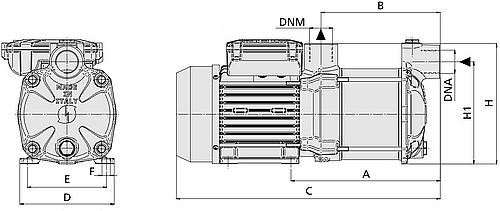 Насос многоступенчатый SPERONI RSM 3/N Ду25х25 Ру10 поверхностный, горизонтальный, мощность - 0.6кВт, производительность - 5.4м3/час, напор - 34м, 230В, рабочее колесо - норил