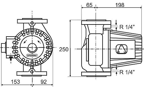 Насос циркуляционный SPERONI SCRFE 40-120/250 Ду40 Ру6 поверхностный, горизонтальный, мощность - 0.55кВт, напор - 12м, производительность - 16.5м3/час, 230В, рабочее колесо - нержавеющая сталь