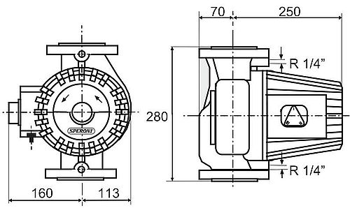 Насос циркуляционный SPERONI SCRFE 50-120/280 Ду50 Ру6 поверхностный, горизонтальный, мощность - 0.83кВт, напор - 12м, производительность - 27.5м3/час, 230В, рабочее колесо - нержавеющая сталь