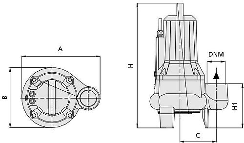 Насос фекальный SPERONI SEM 200/N1-MS Ду50 погружной, вертикальный, мощность - 1.5кВт, напор - 15м, производительность - 30м3/час, 230В, рабочее колесо - чугун