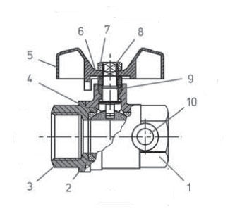 Кран шаровой Standard Hidraulica 31.03 Бостон 3/8″ Ду10 Ру30, полнопроходной, корпус - латунь, уплотнение - PTFE, присоединение - внешняя/внешняя резьба, управление - рукоятка/бабочка, с дренажем