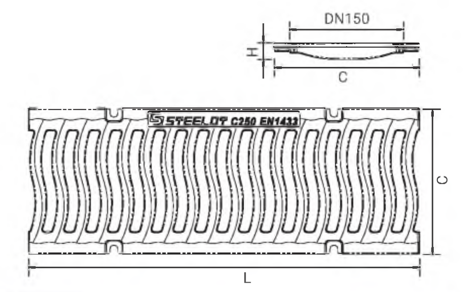 Решетка СТИЛОТ SteeStart DN150 С250 L=500 мм, прорезь волна, гидравлическое сечение DN=150 мм, класс нагрузки С250, материал - чугун ВЧ-50