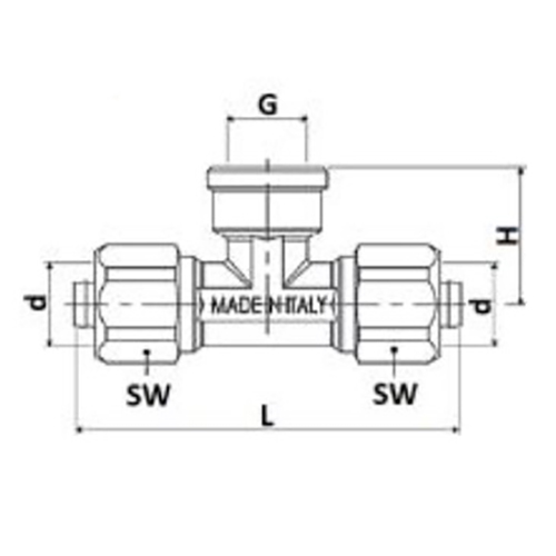 Тройник-переходник STOUT SFS-0012 Ду1/2″х20 Ру10 винтовые, для металлопластиковых труб, НР-ВР-НР, корпус - латунь