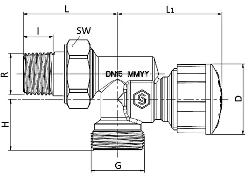 Клапан термостатический терморегулятора STOUT осевой 1/2x3/4″