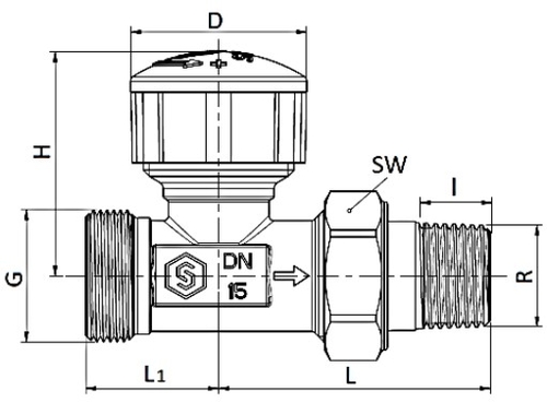 Клапан термостатический терморегулятора STOUT прямой 1/2x3/4″