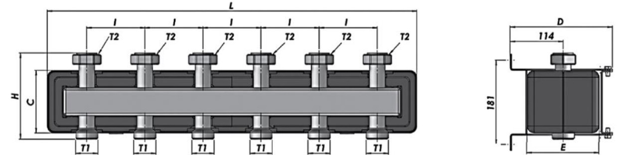Коллектор распределительный стальной Stout SDG-0017 1″ 1/2 Ду25 Ру4 с верхними и нижними выходными патрубками, 2 выхода