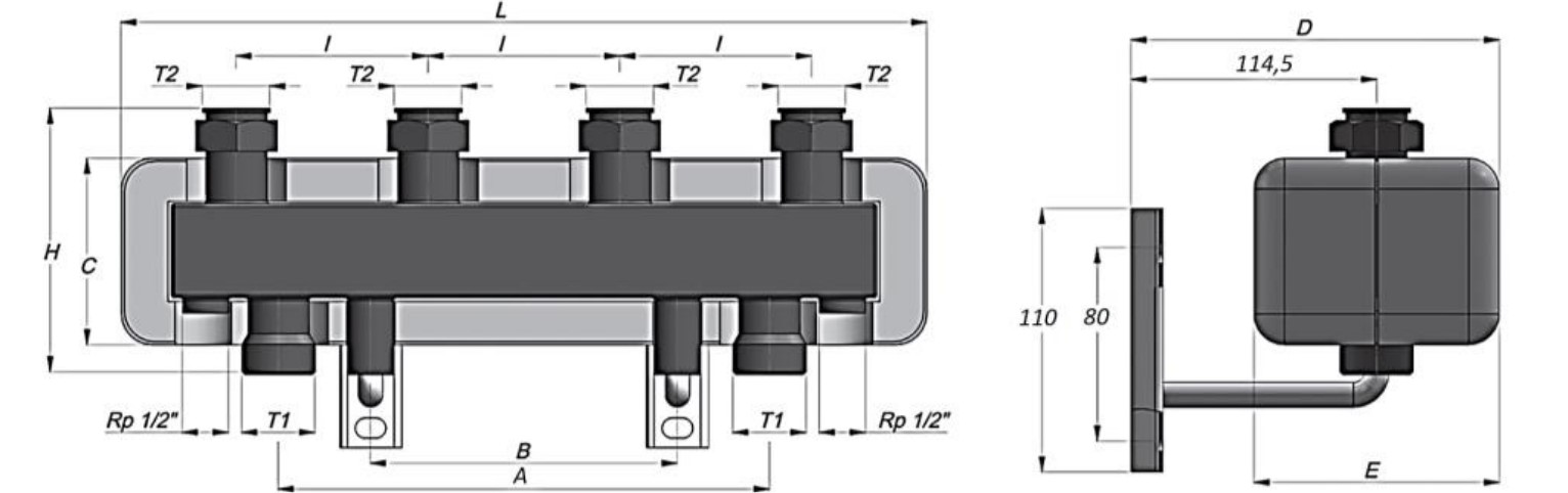 Коллектор распределительный стальной Stout SDG-0018 1″ Ду20 Ру4 со встроенным гидравлическим разделителем, 3 выхода