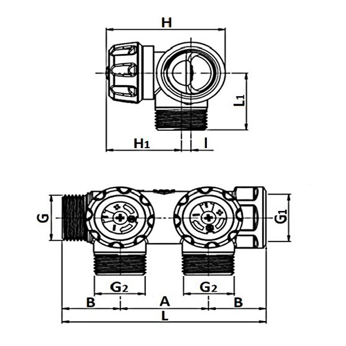 Коллекторы STOUT SMB 6850 3/4″-1″/1/2″-3/4″ Ру16 регулирующие, корпус - хромированная латунь, 2-4 отвода