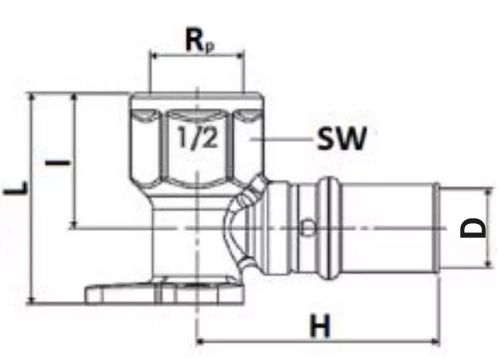 Уголок соединительный STOUT SFP-0018 16x1/2″ Ру16 пресс с креплением (водорозетка), латунный, для металлопластиковых труб
