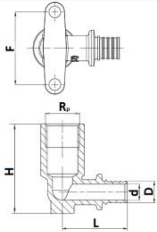 Угольник STOUT SFA-0032 Дн16x1/2″ 90° аксиальный с креплением для трубы PEX