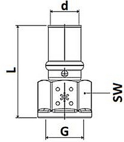 Переходник STOUT SFP-0016 Дн1/2″х16 Ру16 для металлопластиковых труб прессовой с накидной гайкой, корпус - латунь