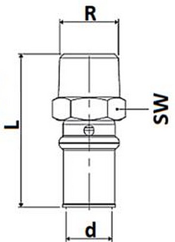 Переход STOUT SFP-0001 Дн3/4″x20 Ру16 для металлопластиковых труб прессовой с наружной резьбой, корпус - латунь