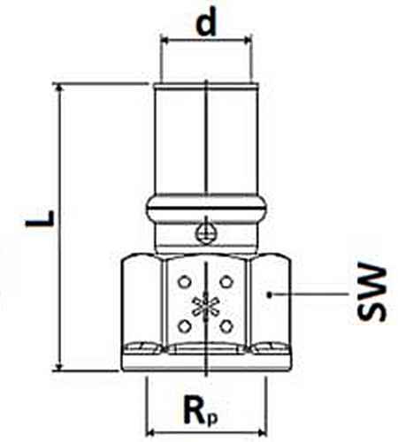 Переход STOUT SFP-0002 Дн1″x32 Ру16 для металлопластиковых труб прессовой с внутренней резьбой, корпус - латунь