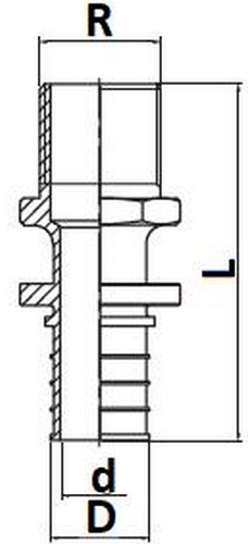 Переход аксиальный STOUT SFA-0001 Дн16x1/2″ Ру25 для труб из сшитого полиэтилена с наружной резьбой, корпус - латунь